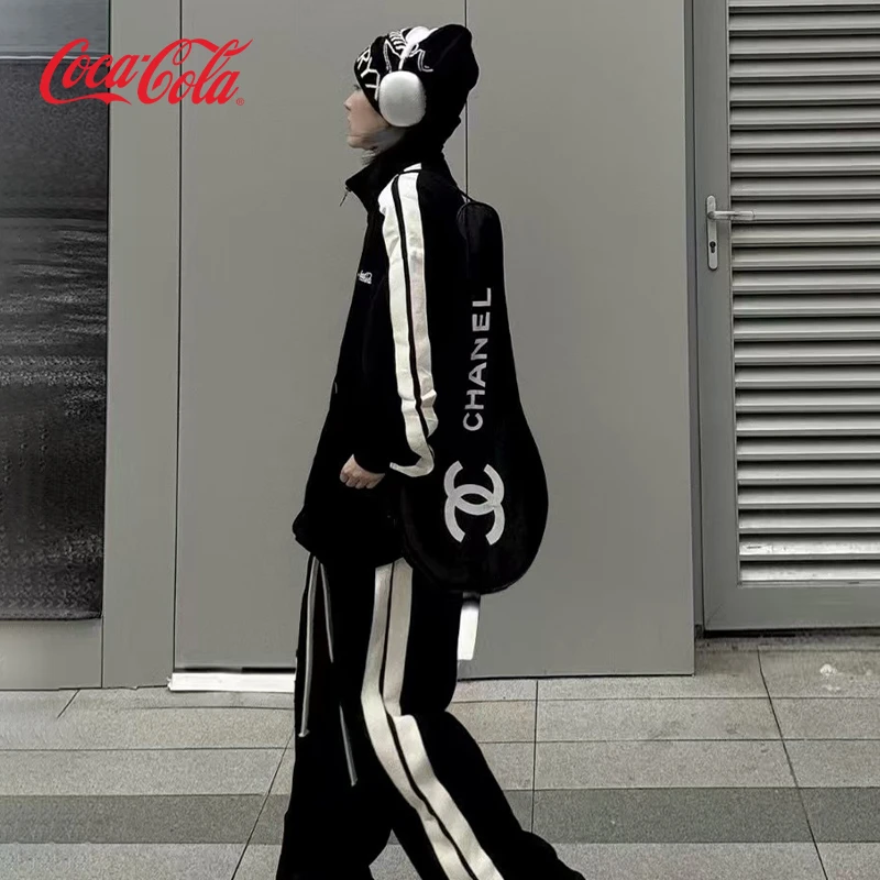 Coca-Cola/可口可乐 休闲运动开衫卫衣宽松休闲裤套装潮流两件套