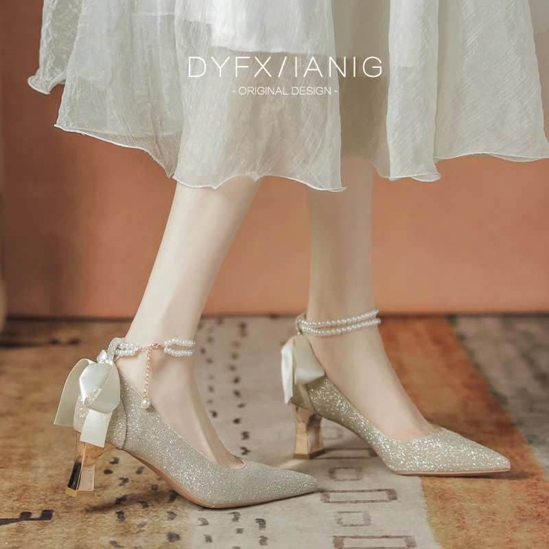 绝美订婚鞋新娘鞋禾秀婚纱两穿粗跟旗袍伴娘结婚高跟鞋女日常可穿