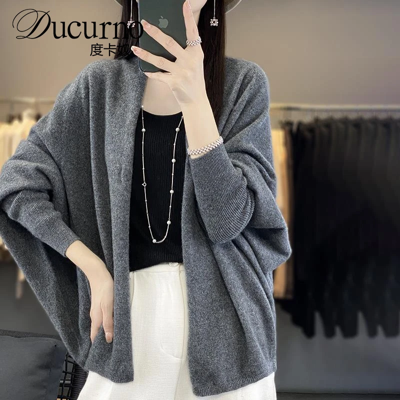 冬新款堆堆领开衫女宽松针织羊毛外套蝙蝠袖慵懒披肩外搭上衣毛衣