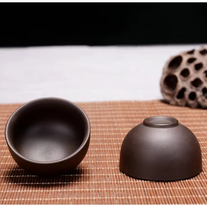 紫砂黑色西施圆口杯茶杯品茗客杯