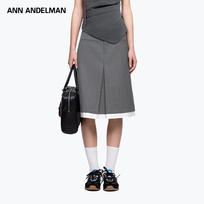 ANN ANDELMAN 灰色设计感半身裙西装直筒中长裙垂感高级感