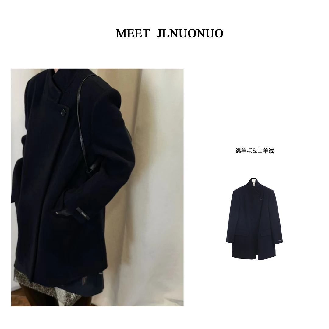 JLNUONUO    [蓝颜]质感立领廓形羊毛羊绒中长大衣