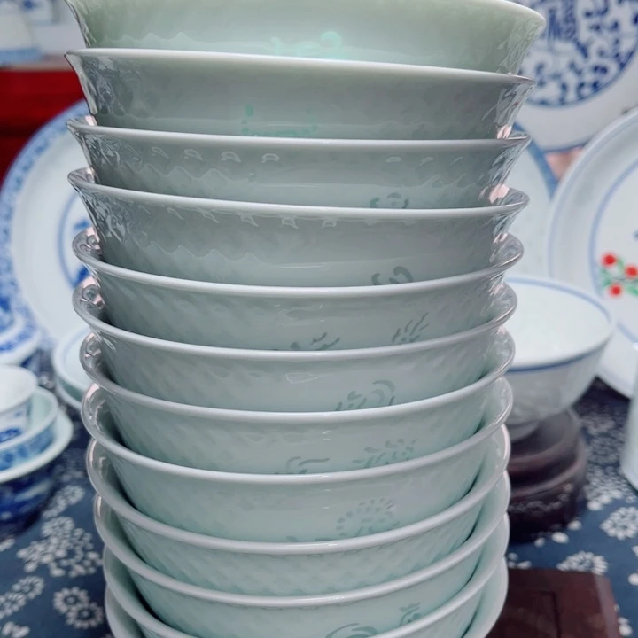 青花玲珑5寸饭碗生肖12个