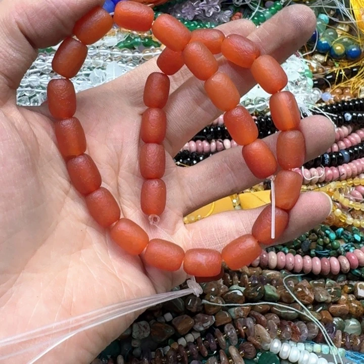 合金玛瑙/玉髓珠宝半成品一条10x13mm橘皮玛瑙桶珠