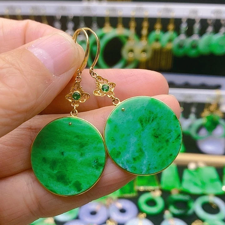 翡翠耳饰18K金镶嵌耳坠