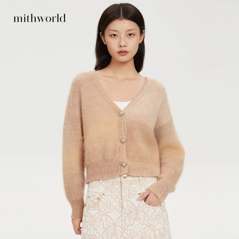 mithworld沵媞焦糖可可花酥云纱针织开衫新款女装
