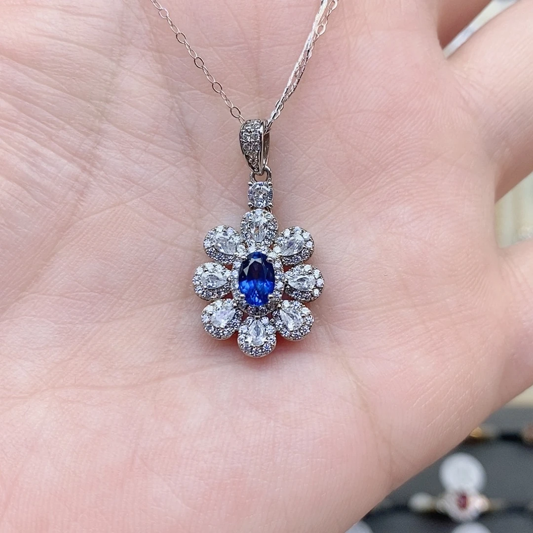 蓝宝石吊坠(赠链)银S925镶嵌