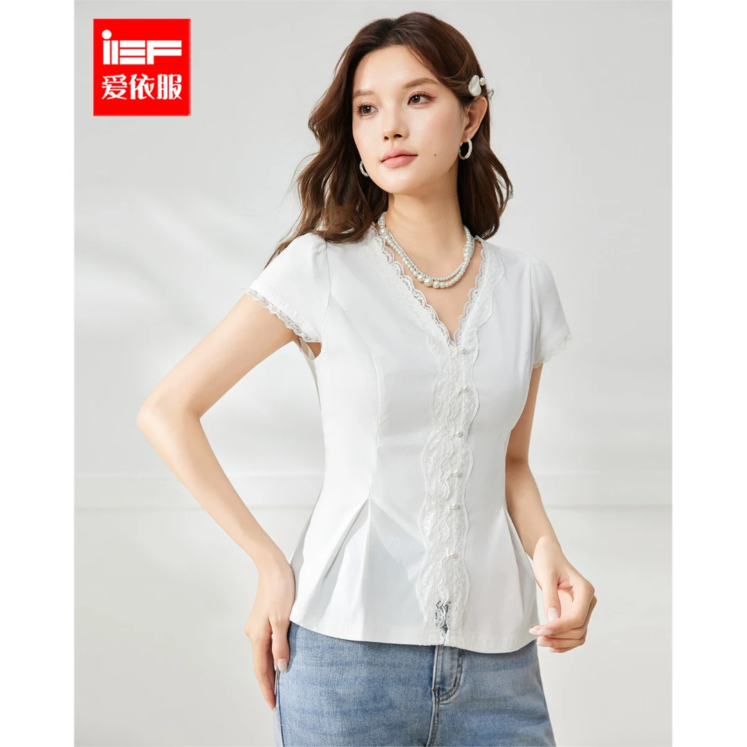 IEF/爱依服2025夏季气质收腰高智感通勤女人味时尚减龄短款女上衣
