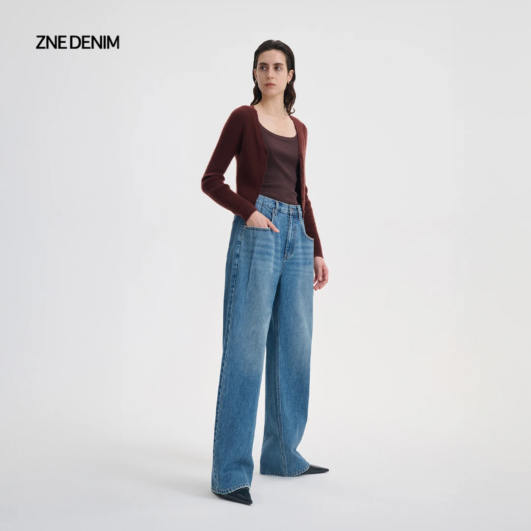 ZNEJeans 腰身捏褶慵懒复古款式牛仔裤1186