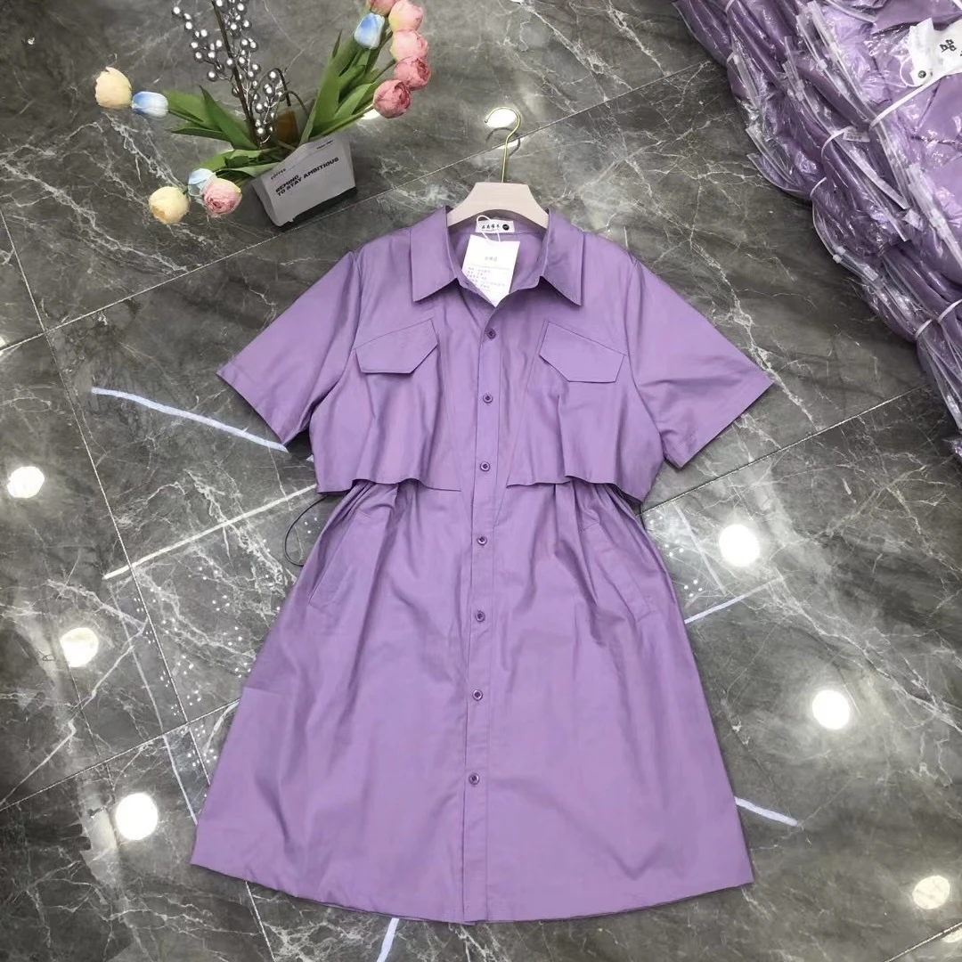 胖胖家*61366新款翻领百搭显瘦收腰连衣裙