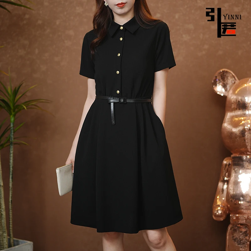 引匿(现货)A268万向弹百搭休闲气质简约女款夏季短袖连衣裙 2025