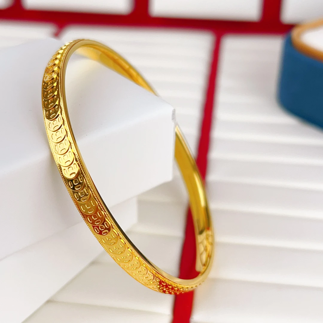 足银银制品 足银钱币手镯钱串子手镯时尚经典精美气质简约金色