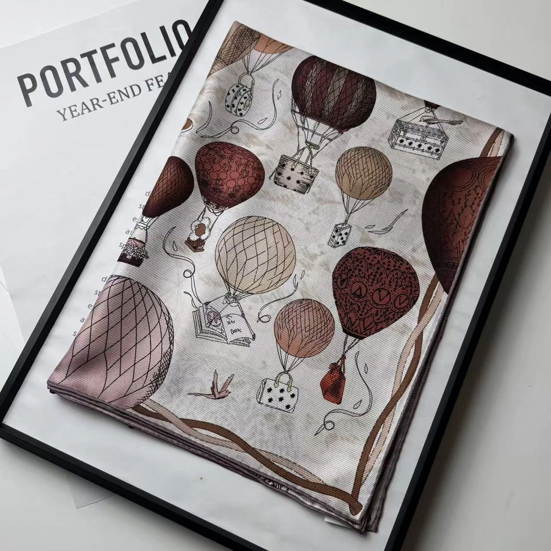 桑蚕丝双面16姆米斜纹热气球65方巾女士丝巾围巾真丝披肩外搭C214