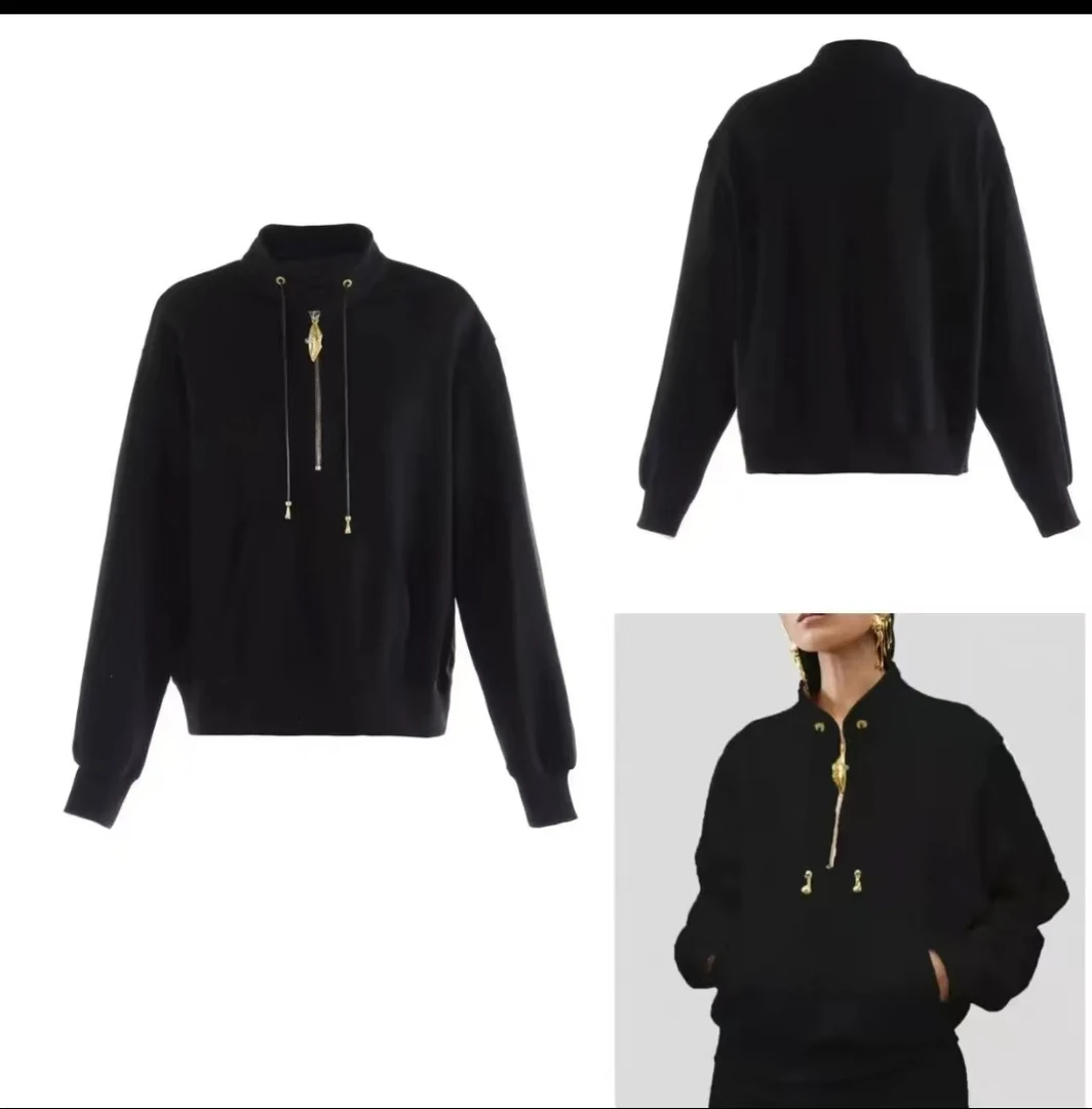 宋坤鸿 CERTAIN FA 休闲百搭黑色金属扣半拉链设计长袖卫衣 5988