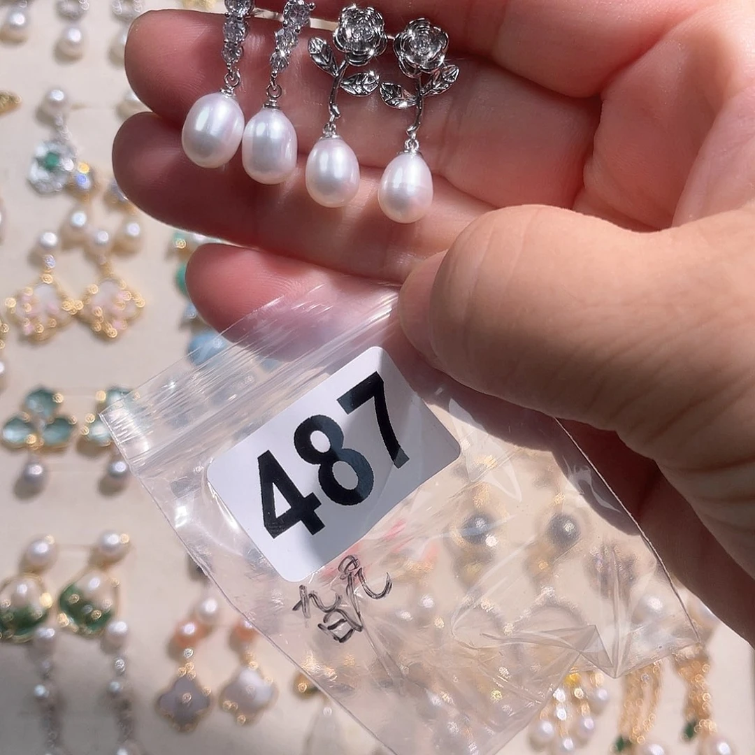 合金淡水珍珠耳饰旮*