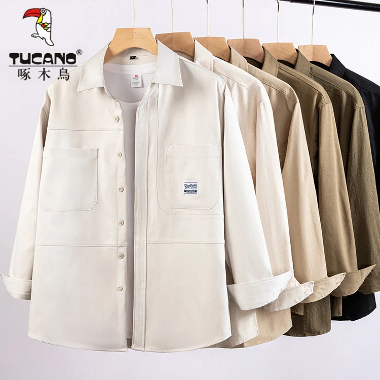 啄木鸟高级感2025新款休闲工装男百搭时尚长袖休闲外套衬衫轻奢潮