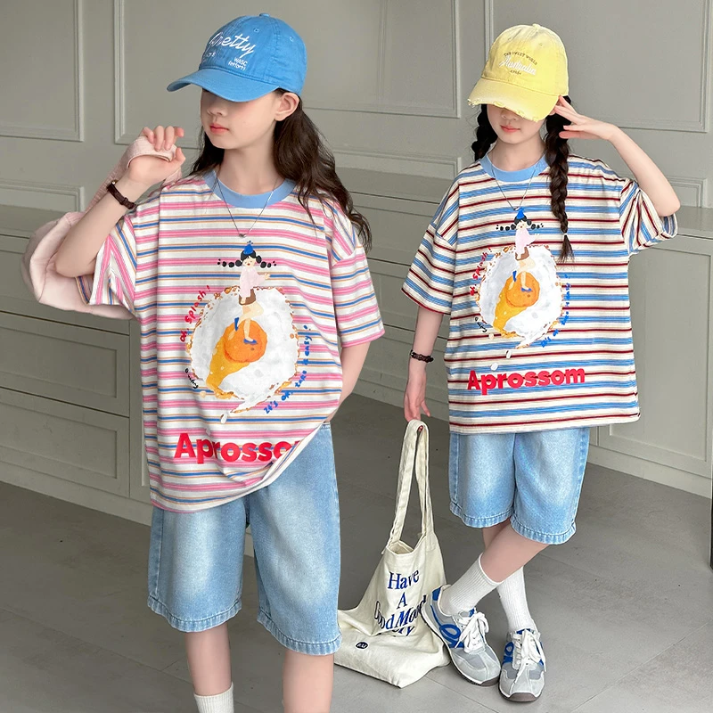 女童夏装网红洋气套装2025新款中大儿童潮款小女孩牛仔短裤两件套
