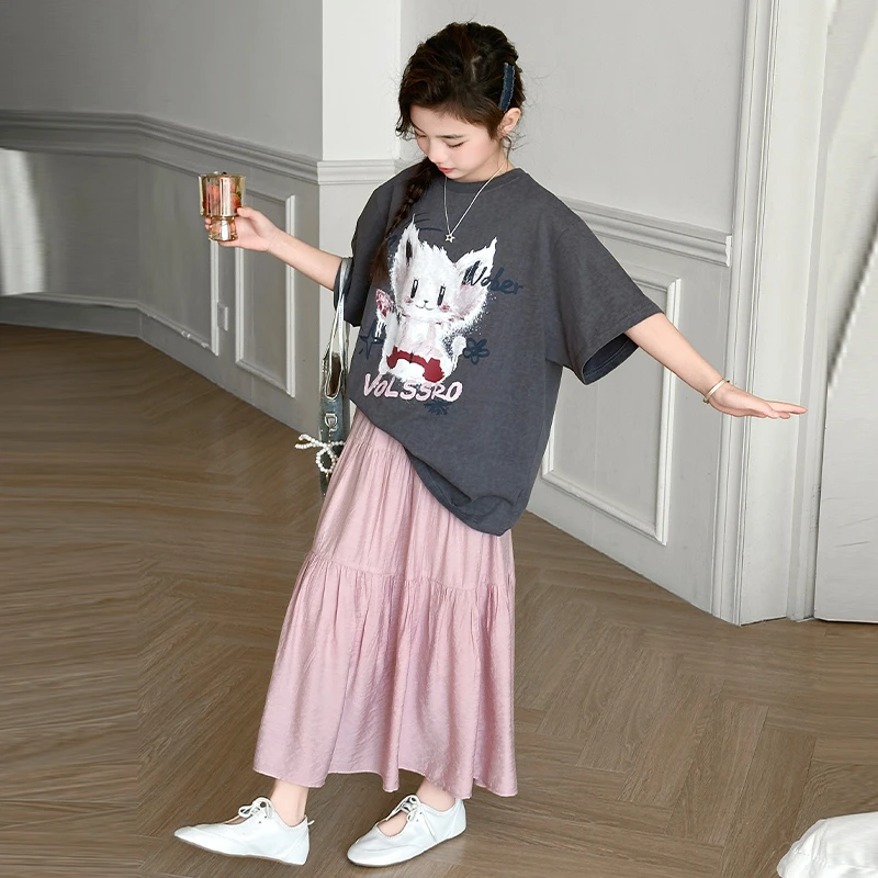 女童装夏装6-12岁潮牌高级感短袖t恤套装2025年新款儿童夏季服饰