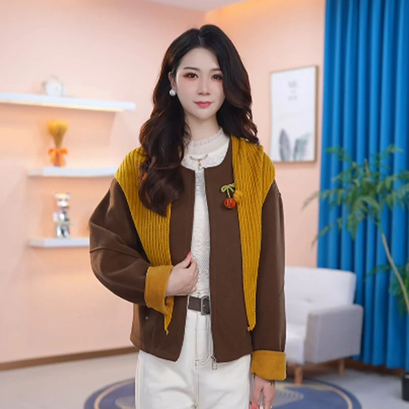 【外套】秋季时尚女神修身洋气宽松气质休闲百搭显瘦减龄围巾外套女