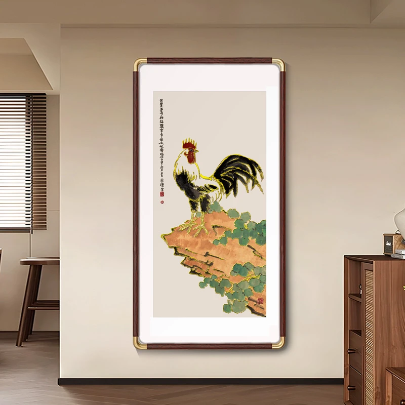 公鸡挂画大吉大利新中式客厅装饰画餐厅壁画玄关过道装饰画复刻