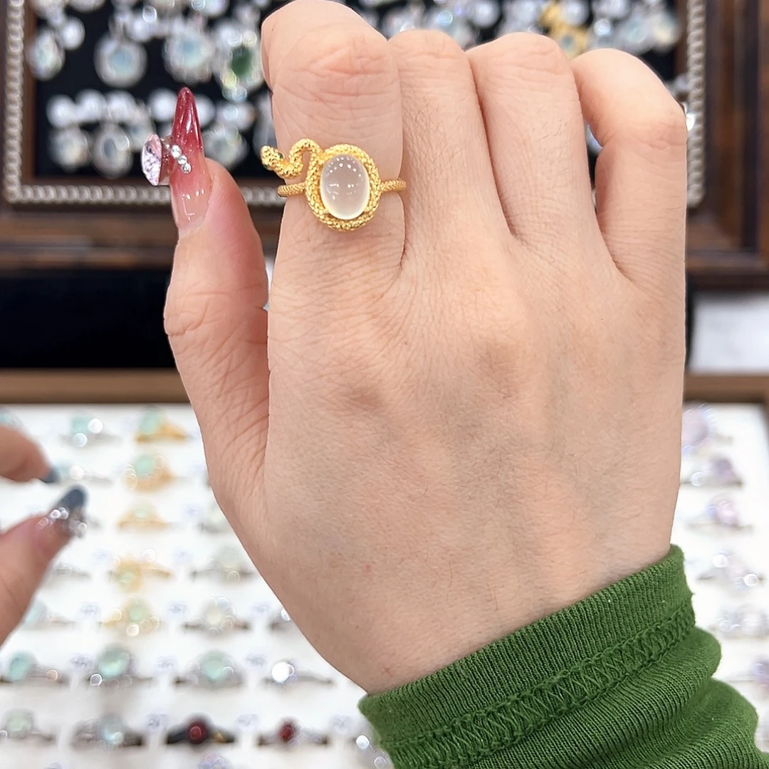 蛇纹石玉银S925镶嵌戒指