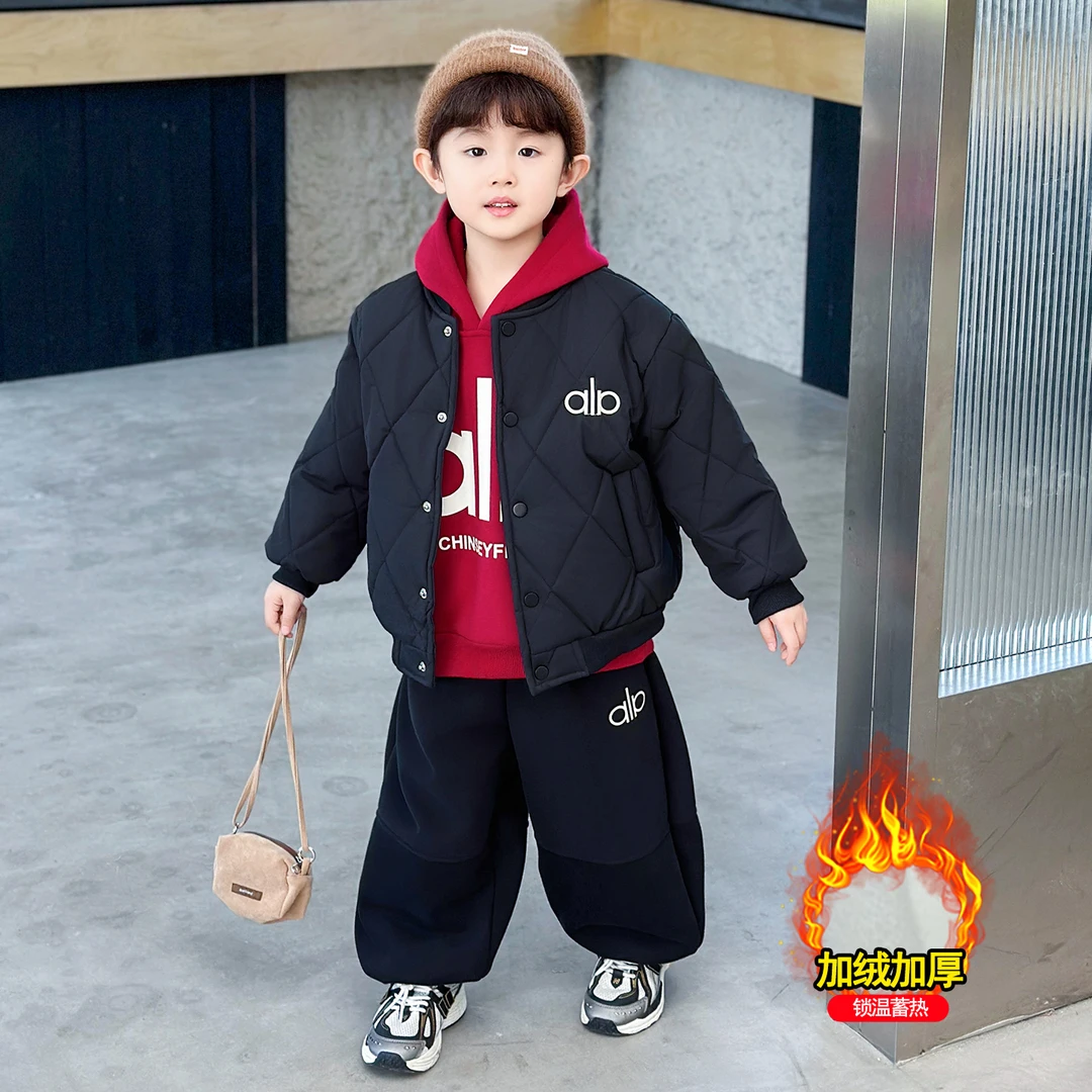 男童套装秋冬冬季韩版帅气休闲洋气加绒加厚保暖中小童夹棉棒球服