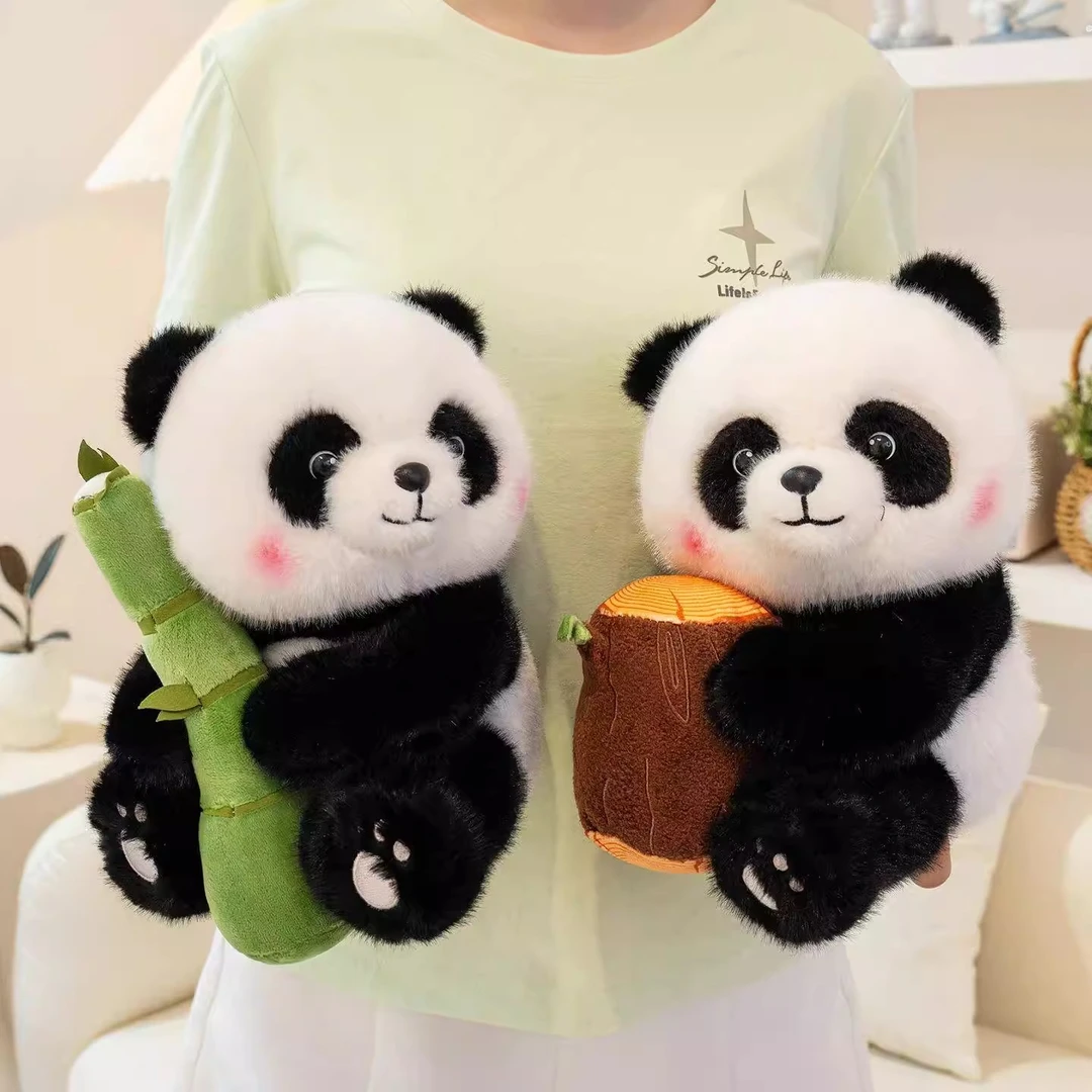 网红抱竹子笋熊猫玩偶竹筒熊猫毛绒玩具公仔可爱萌兰花花抱枕礼物