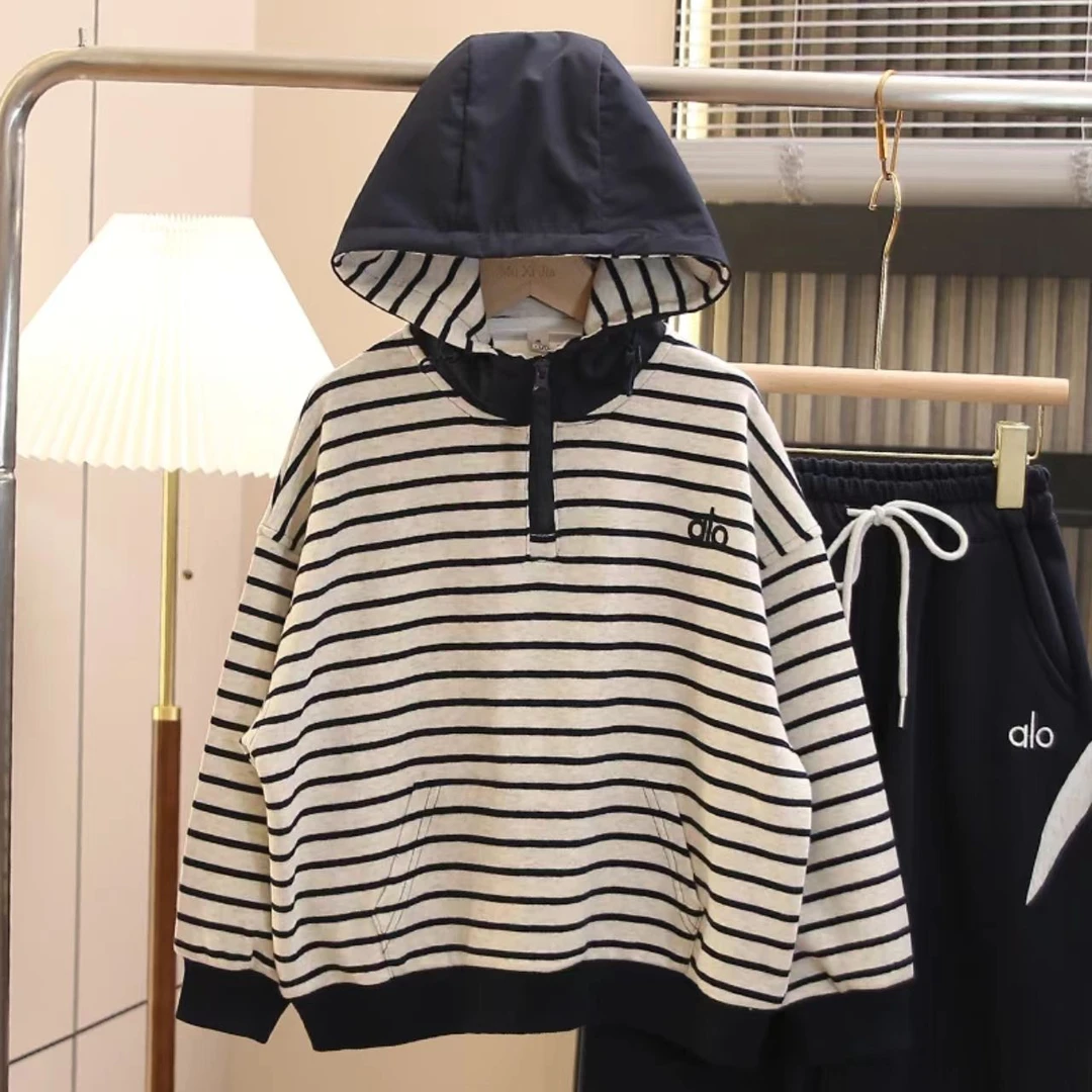 条纹男童秋冬潮童套头休闲风卫衣连帽休闲童装国潮新风时尚上衣