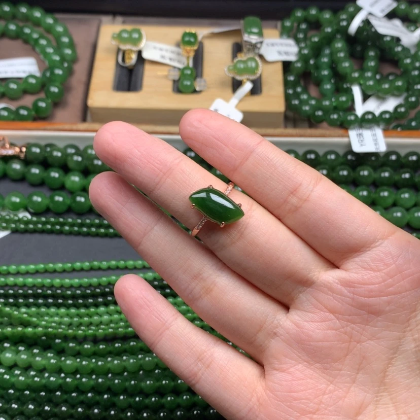 【闪购商品】银S925镶嵌戒指和田玉（碧玉）快**生