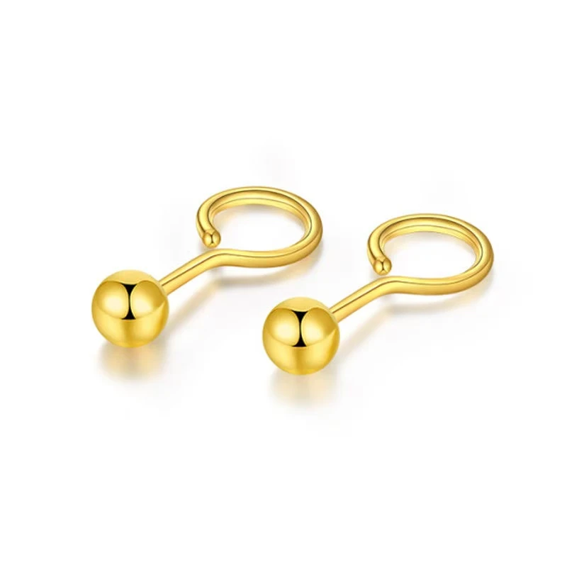 金潮生 K黄色耳钉豆小巧免摘手工磨砂弯钩圆