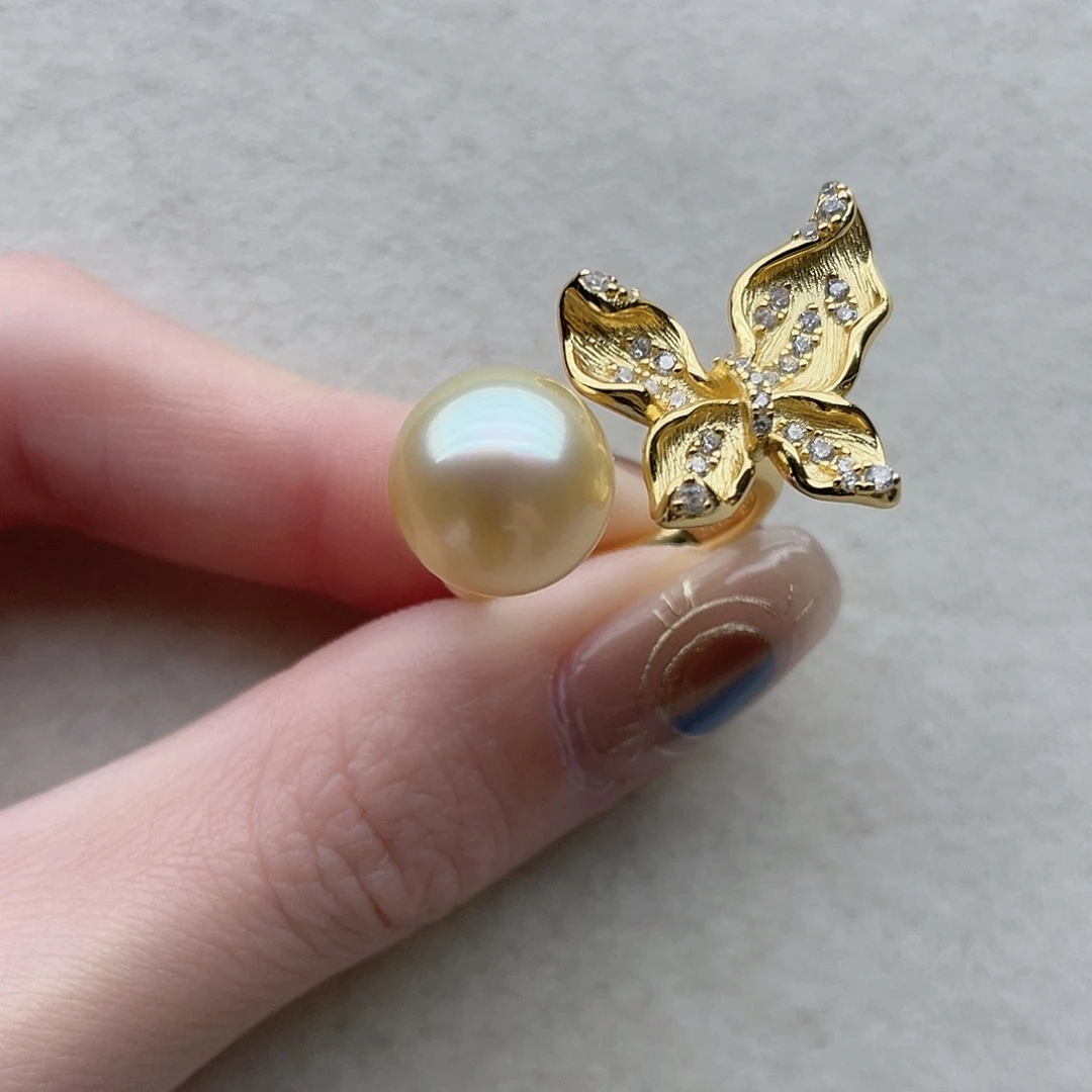 银S925镶嵌戒指45海水珍珠