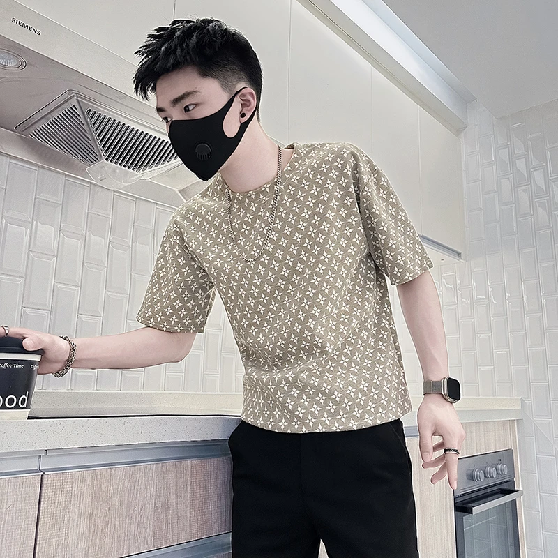 男士短袖t恤夏季2025新款网红洋气炸街男装高级圆领半袖体恤上衣