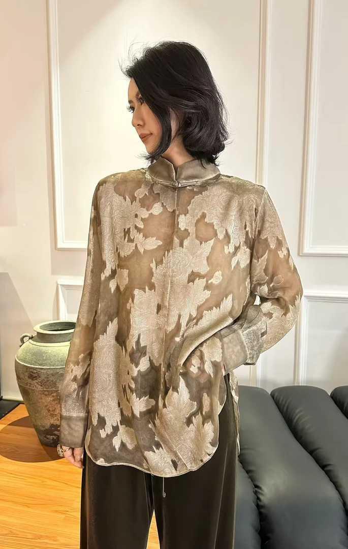 GU JIFEN｜夜色玫瑰｜新中式立领玫瑰刺绣宽松衬衫女 696X55705