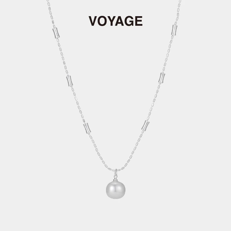 铜合金项链 法式竹节珍珠吊坠项链女甜酷轻奢小众配饰高级感夏天