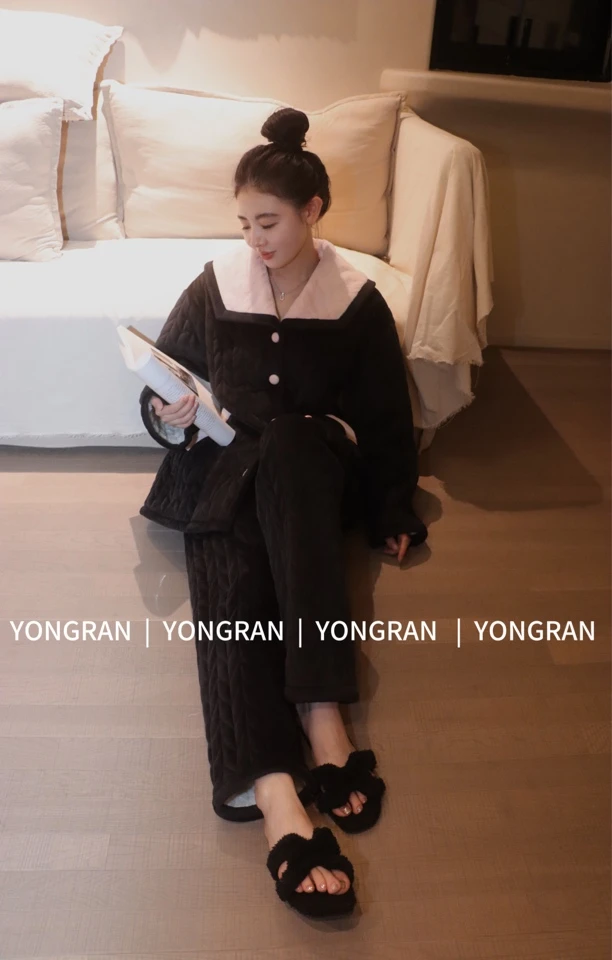 拥然黑色小众轻奢品牌可外穿加绒加厚家居服
