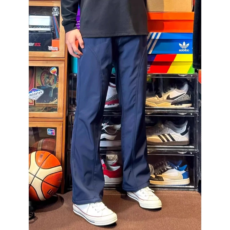 美式斜切弯刀裤子男款春秋季cleanfit藏青色休闲裤潮牌工装直筒裤