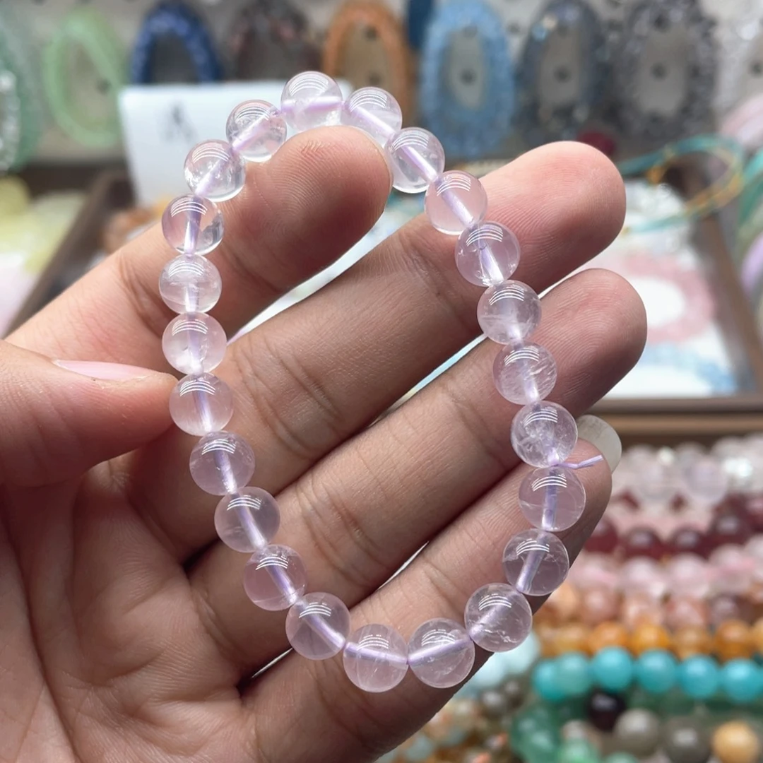 手链银S925镶嵌烟晶8咪冰透紫兔毛手链