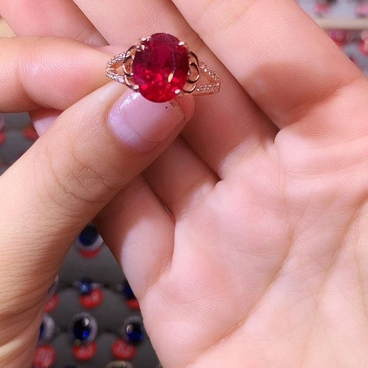 红宝石戒指银S925镶嵌