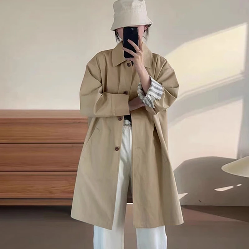 风衣外套女2025秋季新款拼接高级感日系工装简约小个子中长款大衣