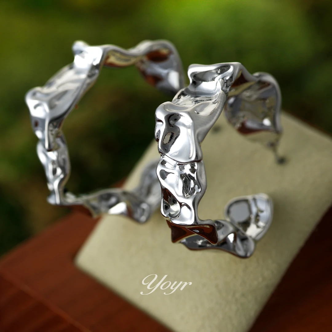 YOYR 黄铜耳饰 波波纹个性耳圈 小众设计大气款百搭气质ins耳环女