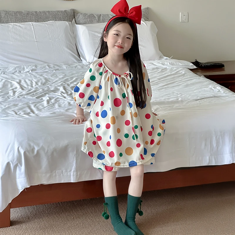儿童睡衣夏季薄款2025新款儿童家居服夏装小女孩网红波点居家套装