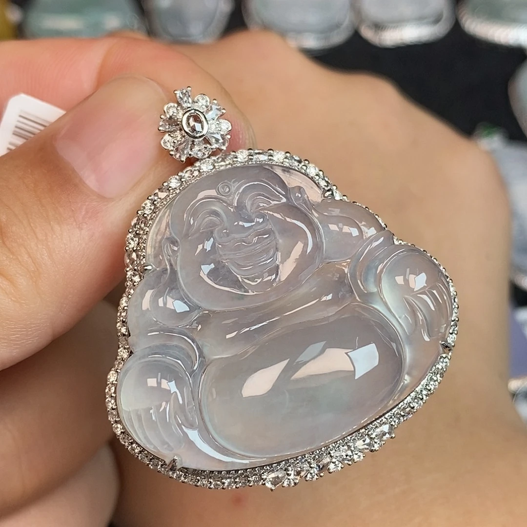 翡翠18K金镶嵌颈饰佛公