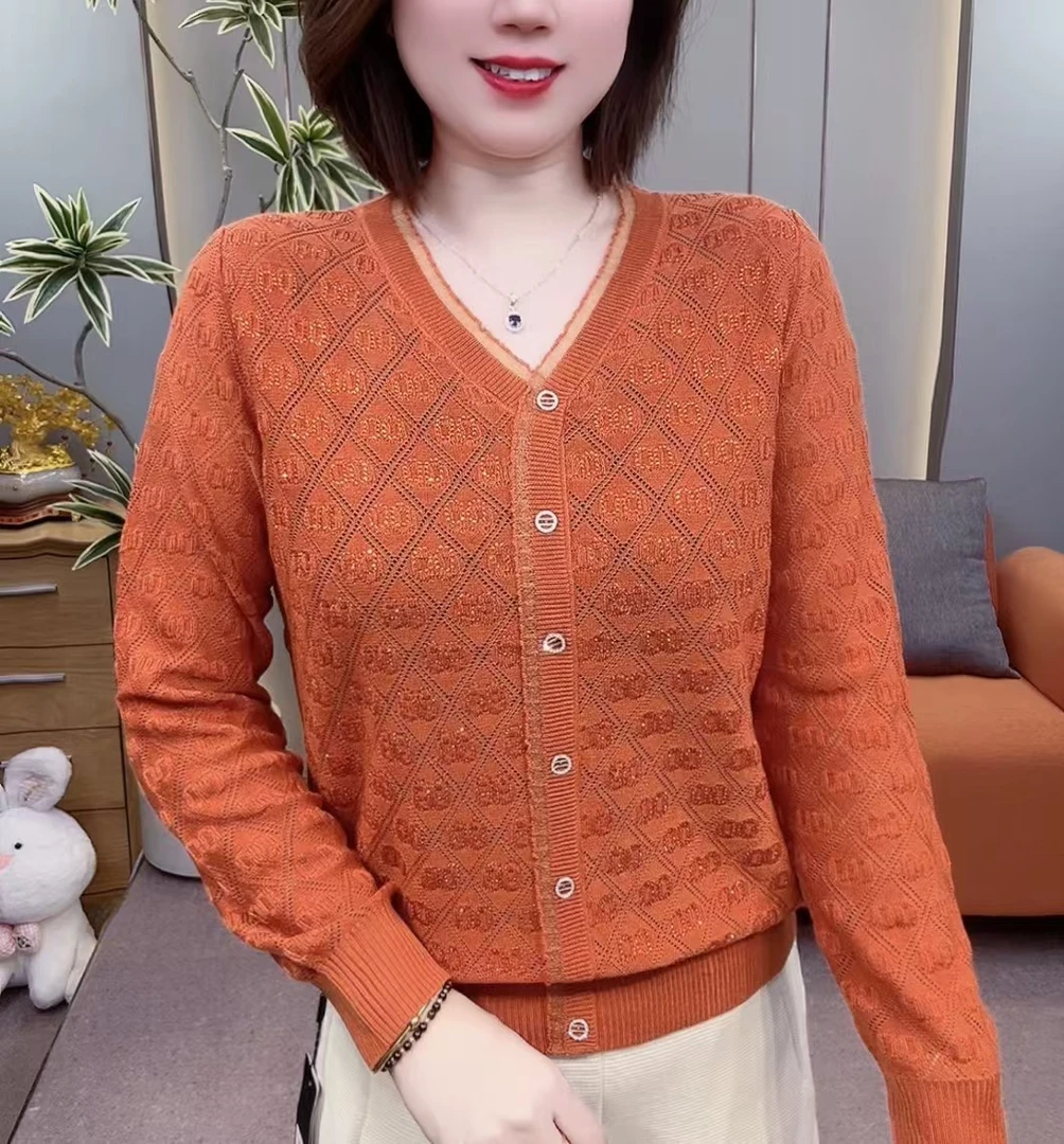 （宠粉款）高档镶钻V领天丝假开衫23227