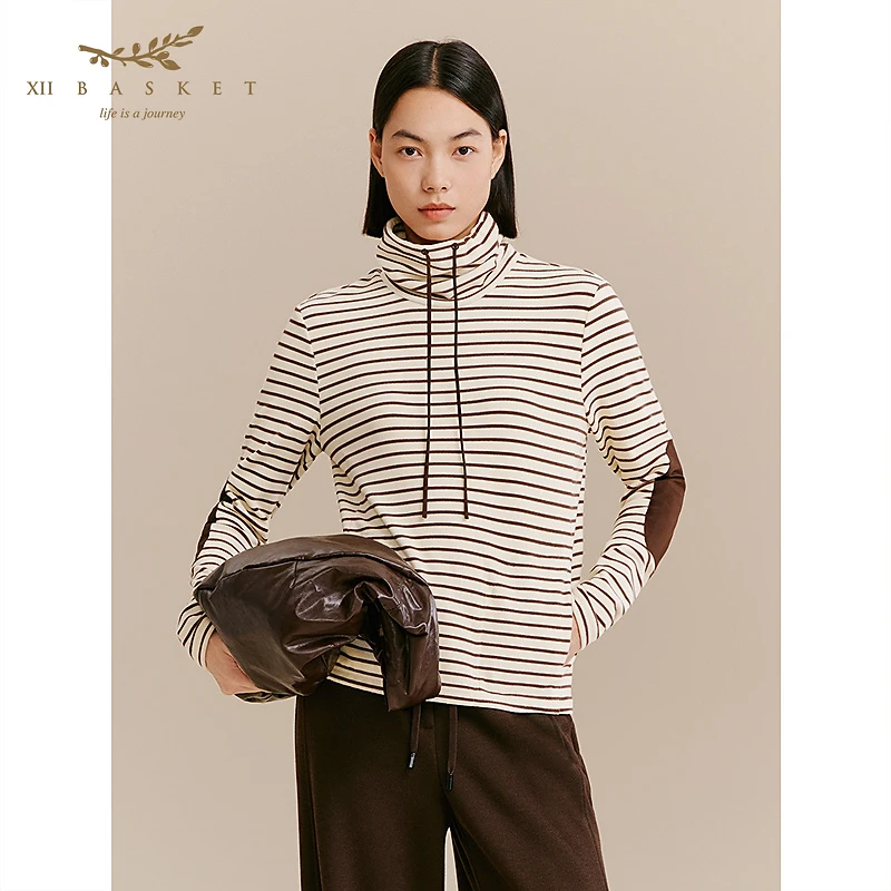 XII BASKET十二篮商场同款25冬新款高领条纹气质上衣7C35570290