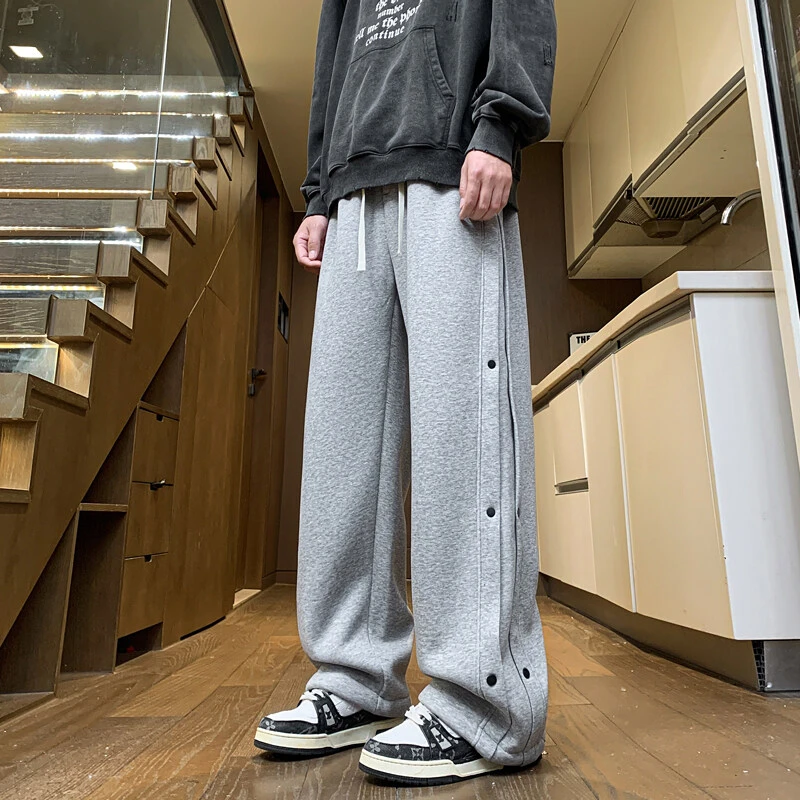 青少年长裤休闲三粒扣裤学生休闲运动一体裤春抽绳阔腿裤直筒百搭