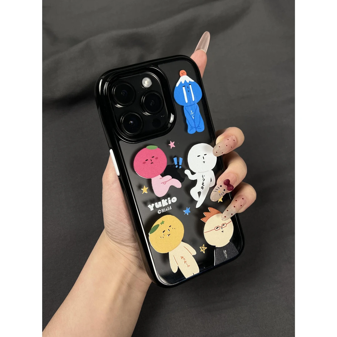 日韩趣味搞怪彩色橘子头小人适用iPhone16Promax苹果1514手机壳