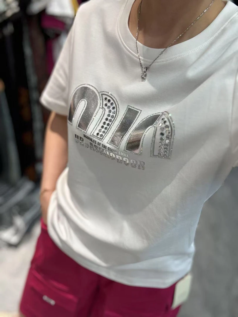 【丽丽家】夏季时尚重工圆领显瘦字母短袖026