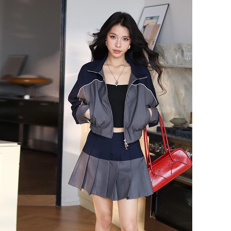 【现货】MIUCO机能撞色休闲百褶短裙