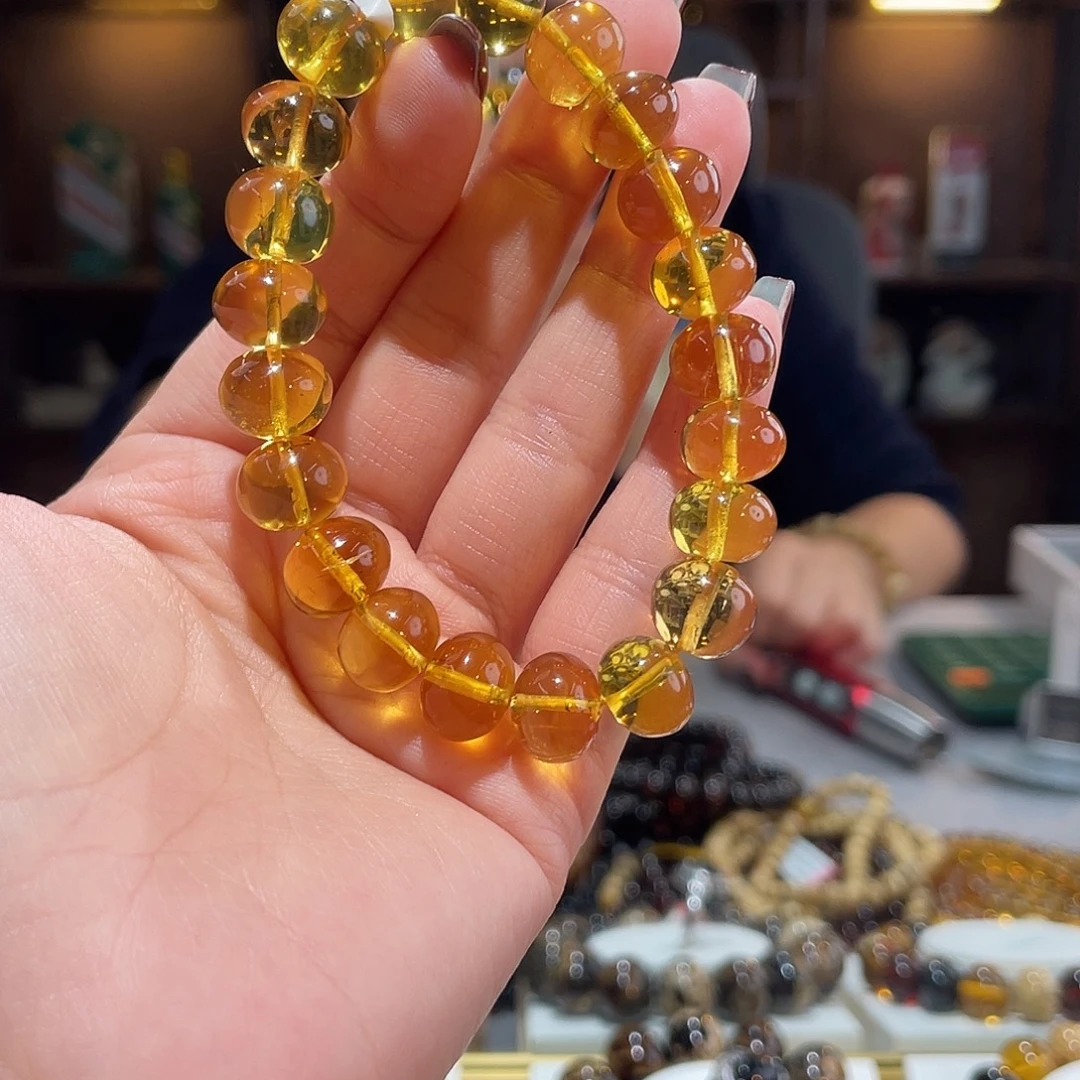 琥珀未镶嵌手链11m金