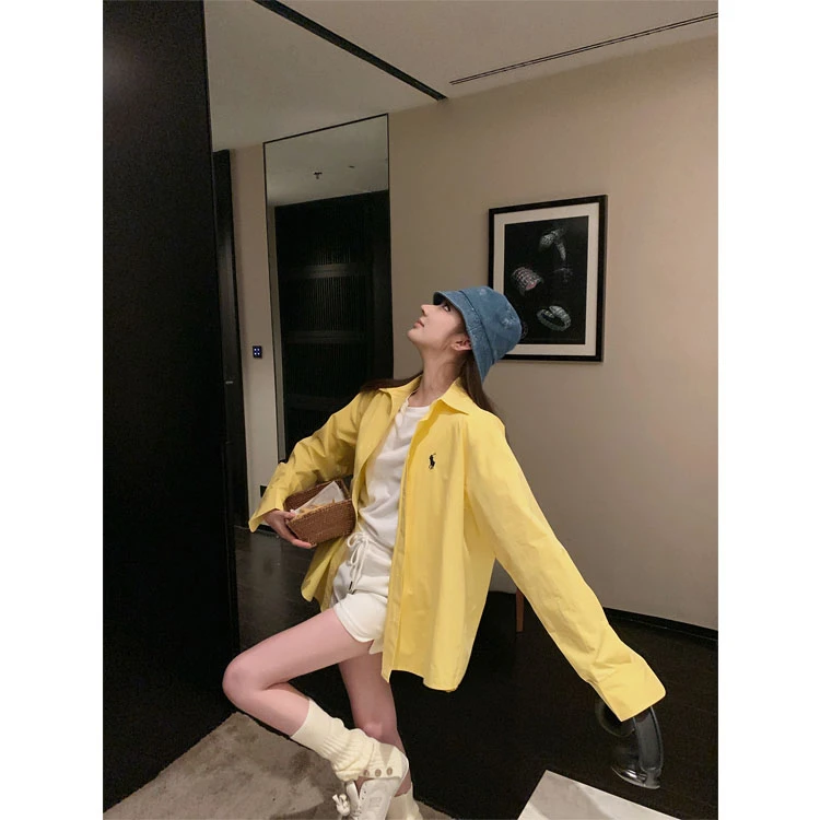 黄色刺绣衬衫女小众2025春夏韩系宽松休闲衬衣慵懒风防晒上衣外套